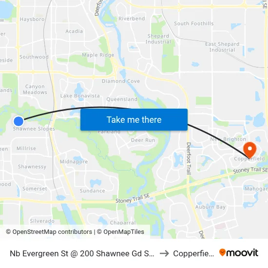 Nb Evergreen St @ 200 Shawnee Gd SW to Copperfield map