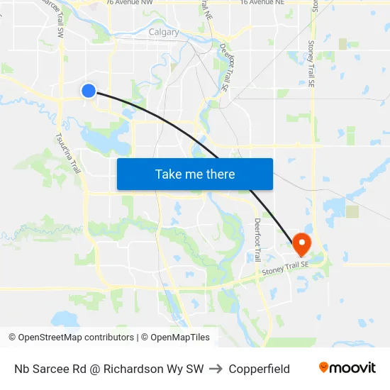 Nb Sarcee Rd @ Richardson Wy SW to Copperfield map