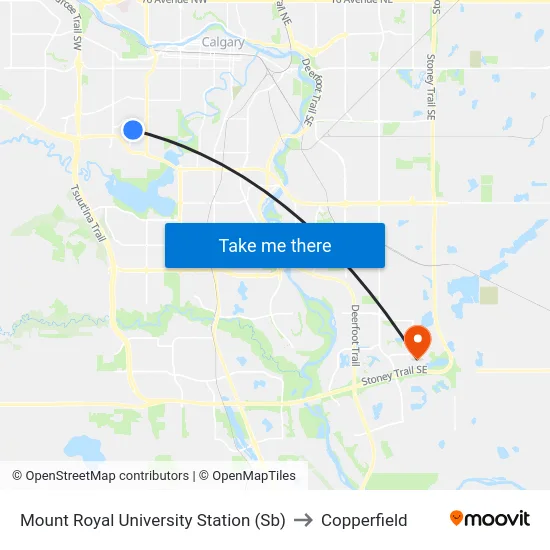 Mount Royal University Station (Sb) to Copperfield map