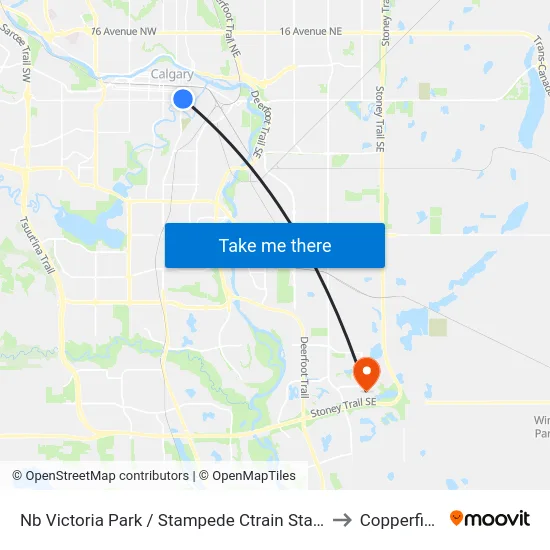 Nb Victoria Park / Stampede Ctrain Station to Copperfield map