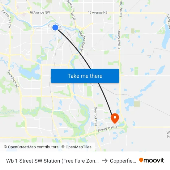 Wb 1 Street SW Station (Free Fare Zone) to Copperfield map
