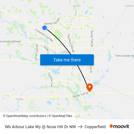 Wb Arbour Lake Wy @ Nose Hill Dr NW to Copperfield map