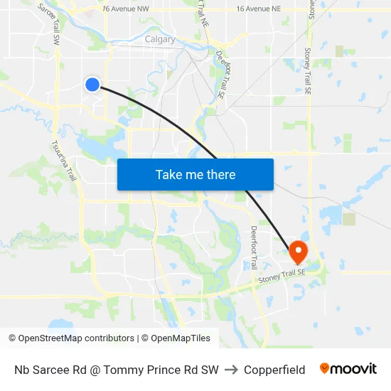 Nb Sarcee Rd @ Tommy Prince Rd SW to Copperfield map