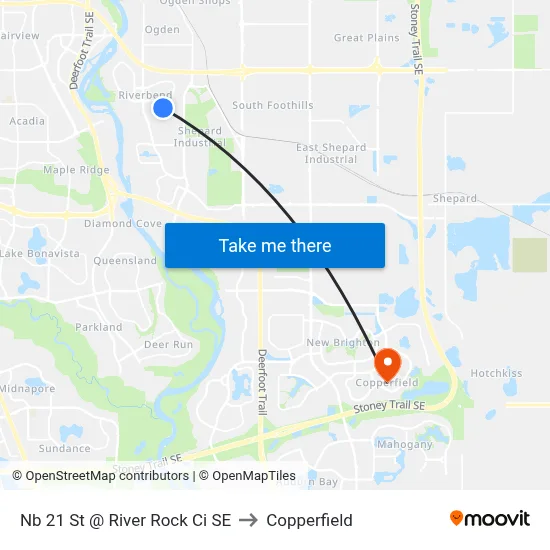 Nb 21 St @ River Rock Ci SE to Copperfield map
