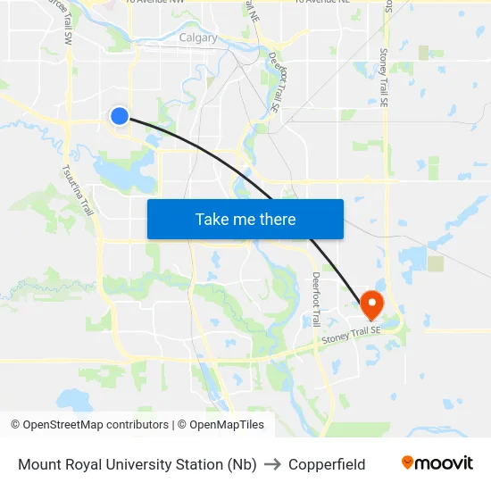 Mount Royal University Station (Nb) to Copperfield map