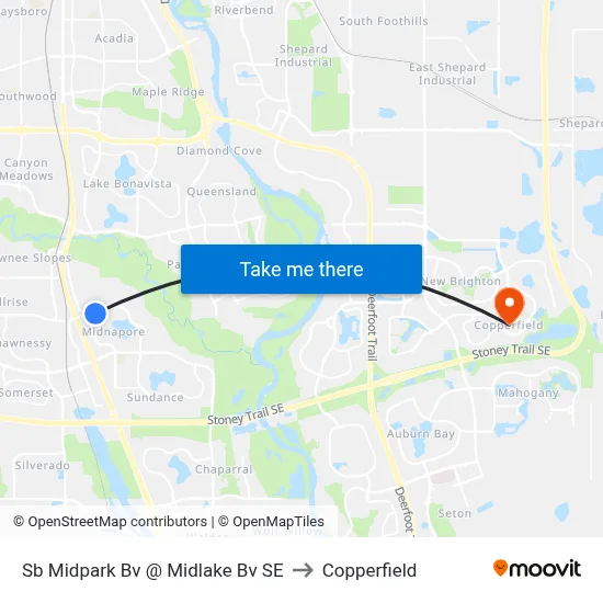 Sb Midpark Bv @ Midlake Bv SE to Copperfield map