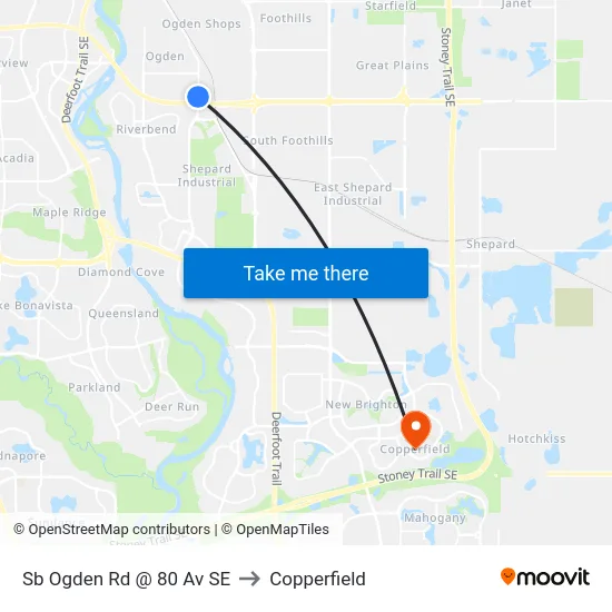 Sb Ogden Rd @ 80 Av SE to Copperfield map