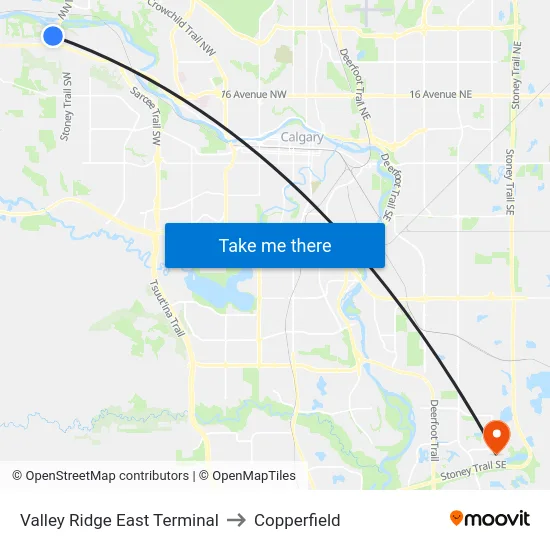 Valley Ridge East Terminal to Copperfield map