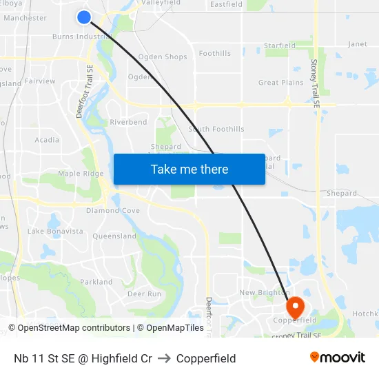 Nb 11 St SE @ Highfield Cr to Copperfield map