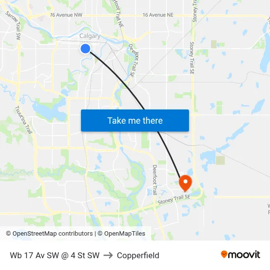 Wb 17 Av SW @ 4 St SW to Copperfield map