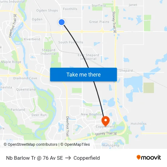 Nb Barlow Tr @ 76 Av SE to Copperfield map
