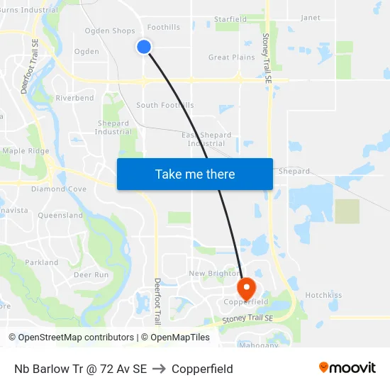 Nb Barlow Tr @ 72 Av SE to Copperfield map