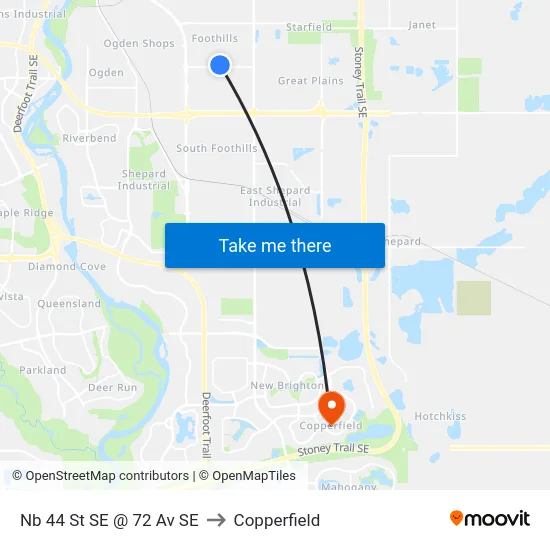 Nb 44 St SE @ 72 Av SE to Copperfield map
