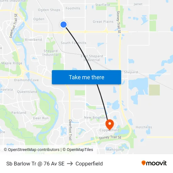 Sb Barlow Tr @ 76 Av SE to Copperfield map