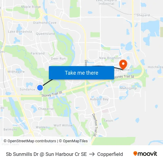 Sb Sunmills Dr @ Sun Harbour Cr SE to Copperfield map