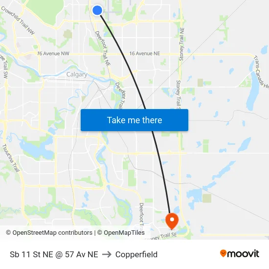 Sb 11 St NE @ 57 Av NE to Copperfield map
