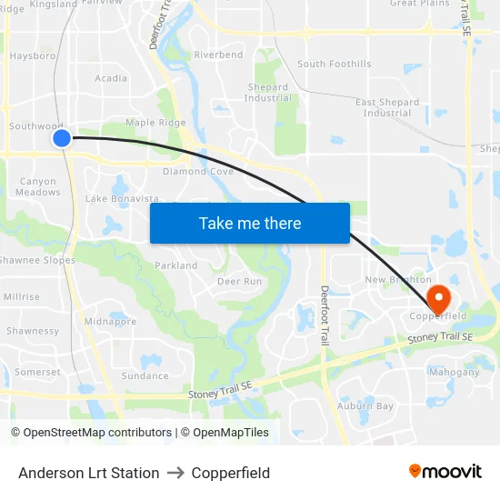 Anderson Lrt Station to Copperfield map