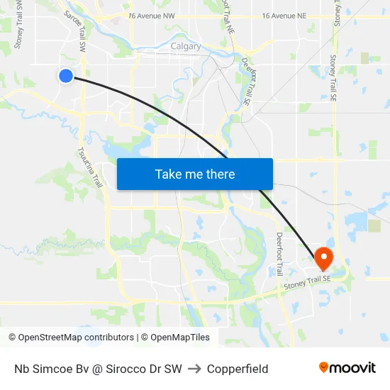 Nb Simcoe Bv @ Sirocco Dr SW to Copperfield map