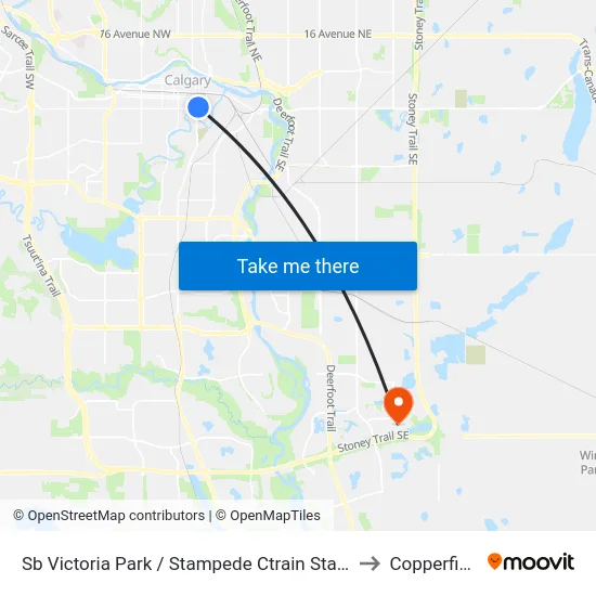 Sb Victoria Park / Stampede Ctrain Station to Copperfield map