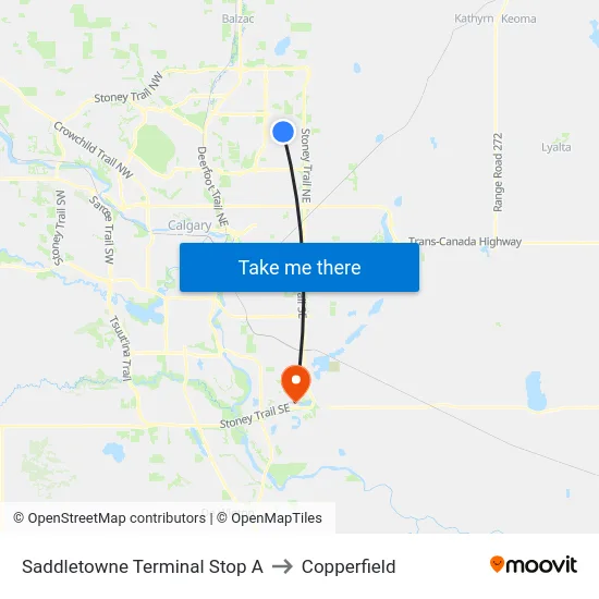 Saddletowne Terminal Stop A to Copperfield map