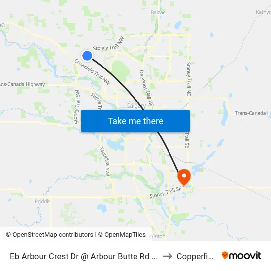 Eb Arbour Crest Dr @ Arbour Butte Rd NW to Copperfield map