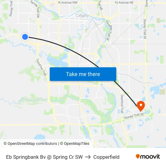 Eb Springbank Bv @ Spring Cr SW to Copperfield map