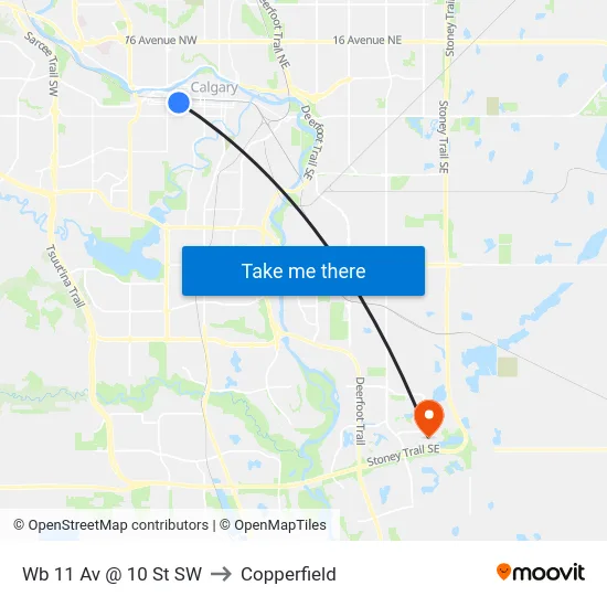 Wb 11 Av @ 10 St SW to Copperfield map