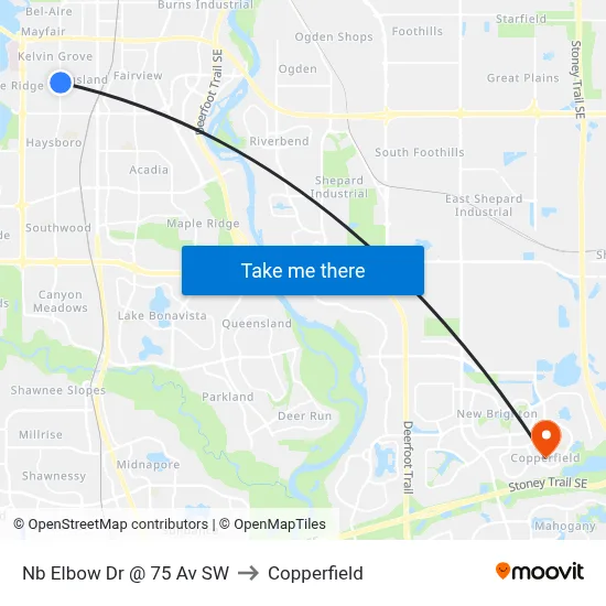 Nb Elbow Dr @ 75 Av SW to Copperfield map
