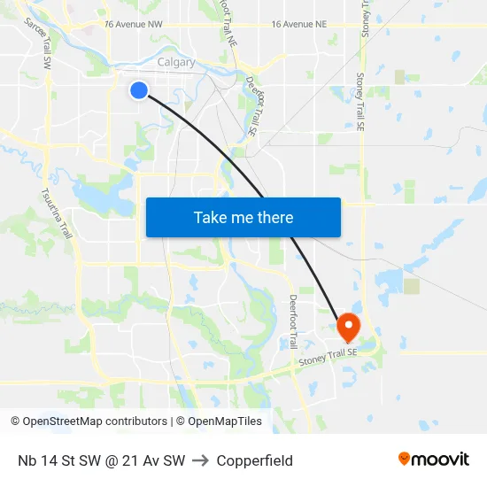 Nb 14 St SW @ 21 Av SW to Copperfield map