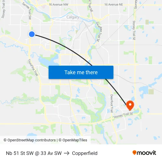 Nb 51 St SW @ 33 Av SW to Copperfield map