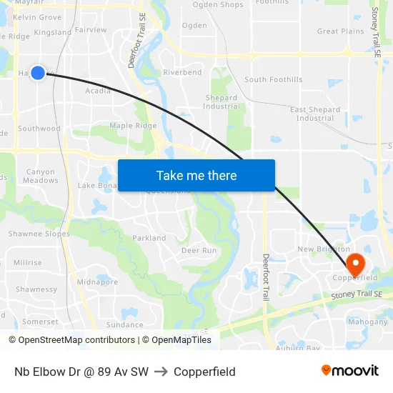 Nb Elbow Dr @ 89 Av SW to Copperfield map