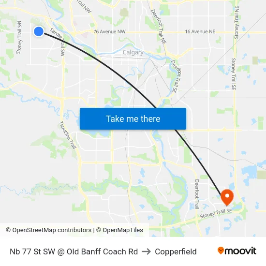 Nb 77 St SW @ Old Banff Coach Rd to Copperfield map