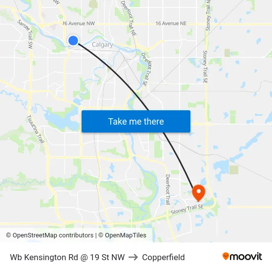 Wb Kensington Rd @ 19 St NW to Copperfield map