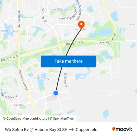 Wb Seton Bv @ Auburn Bay St SE to Copperfield map