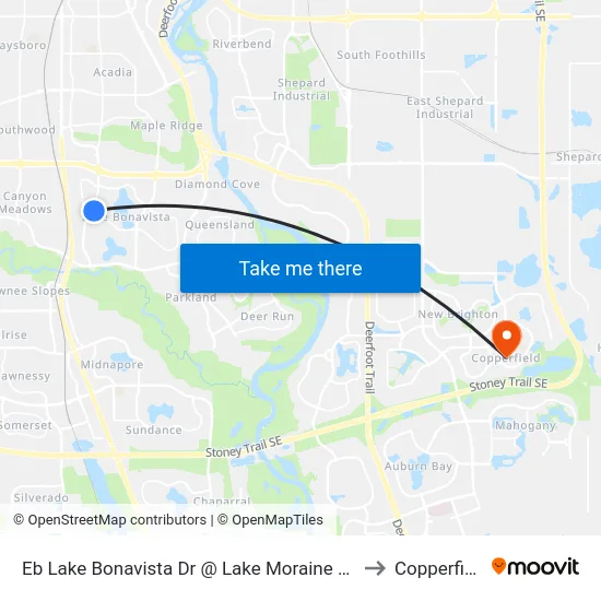 Eb Lake Bonavista Dr @ Lake Moraine Pl SE to Copperfield map