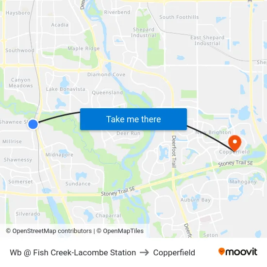 Wb @ Fish Creek-Lacombe Station to Copperfield map