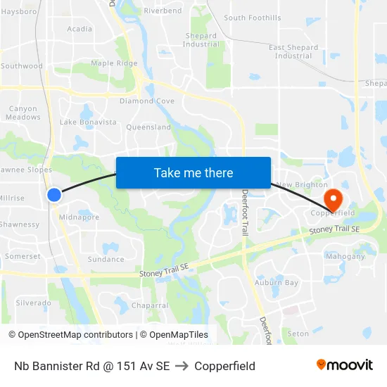 Nb Bannister Rd @ 151 Av SE to Copperfield map