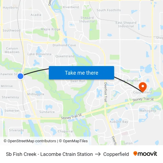 Sb Fish Creek - Lacombe Ctrain Station to Copperfield map