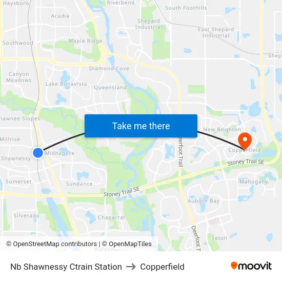 Nb Shawnessy Ctrain Station to Copperfield map