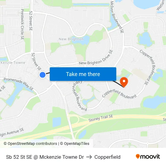 Sb 52 St SE @ Mckenzie Towne Dr to Copperfield map
