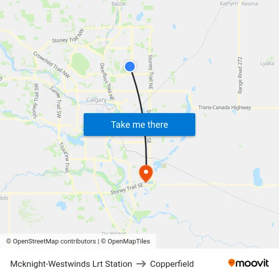 Mcknight-Westwinds Lrt Station to Copperfield map
