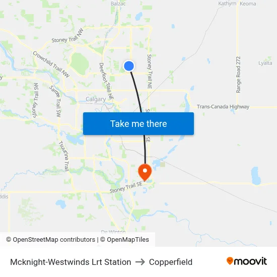 Mcknight-Westwinds Lrt Station to Copperfield map