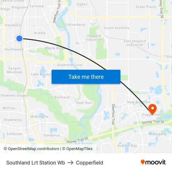 Southland Lrt Station Wb to Copperfield map