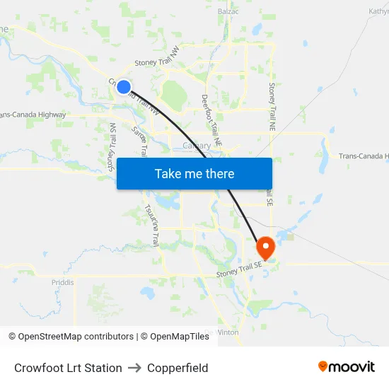 Crowfoot Lrt Station to Copperfield map