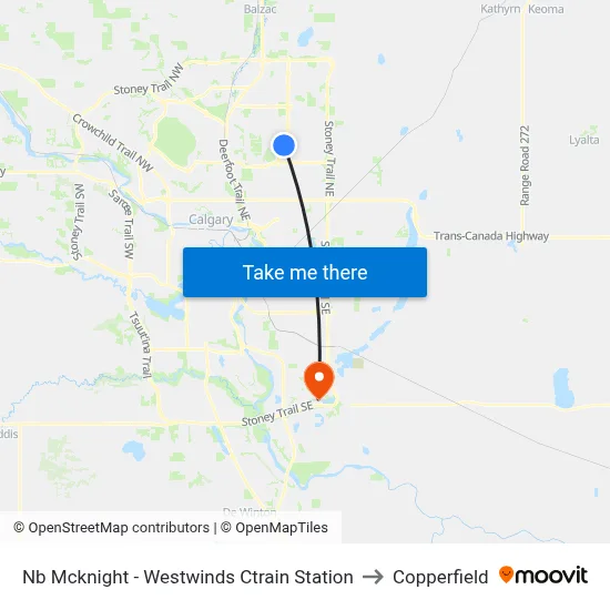 Nb Mcknight - Westwinds Ctrain Station to Copperfield map