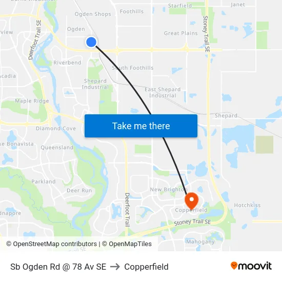 Sb Ogden Rd @ 78 Av SE to Copperfield map