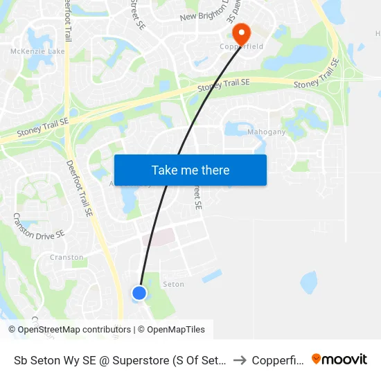 Sb Seton Wy SE @ Superstore (S Of Seton Cr) to Copperfield map