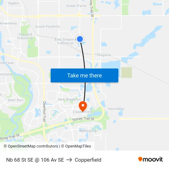 Nb 68 St SE @ 106 Av SE to Copperfield map