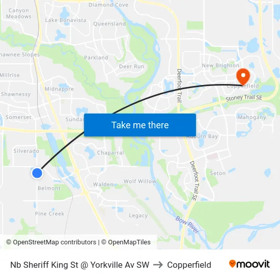 Nb Sheriff King St @ Yorkville Av SW to Copperfield map