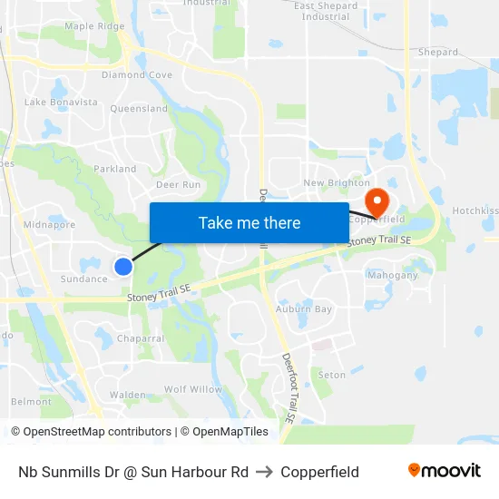 Nb Sunmills Dr @ Sun Harbour Rd to Copperfield map